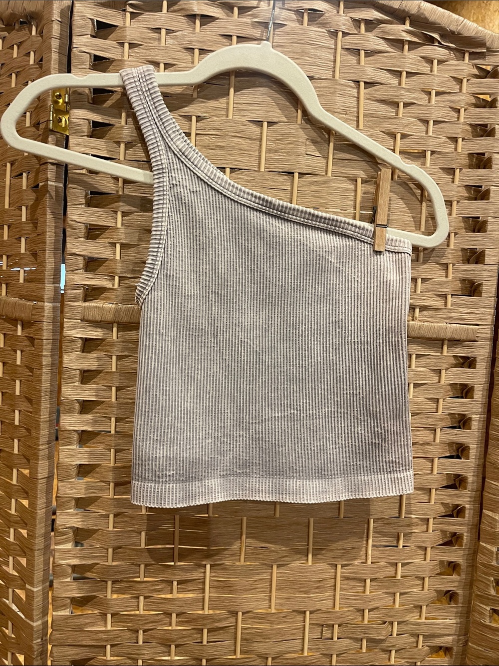 Nikibiki One-Shoulder Ribbed Tank Top - grey